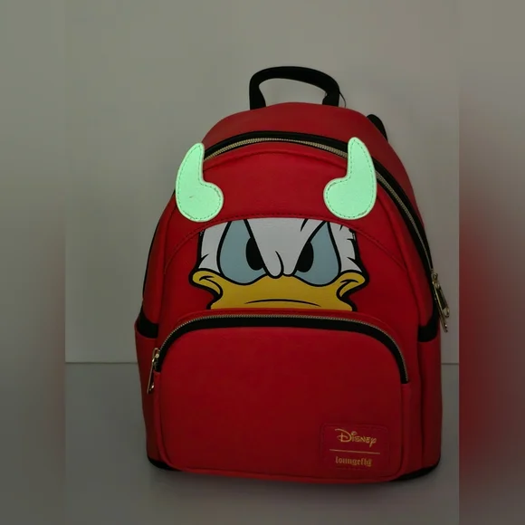 Loungefly Disney Devil Donald Duck Mini Backpack Exclusive Glows Nwt - Picture 9 of 11